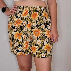 80s Tropical Floral Mom Shorts with Elastic Waistband Size Small